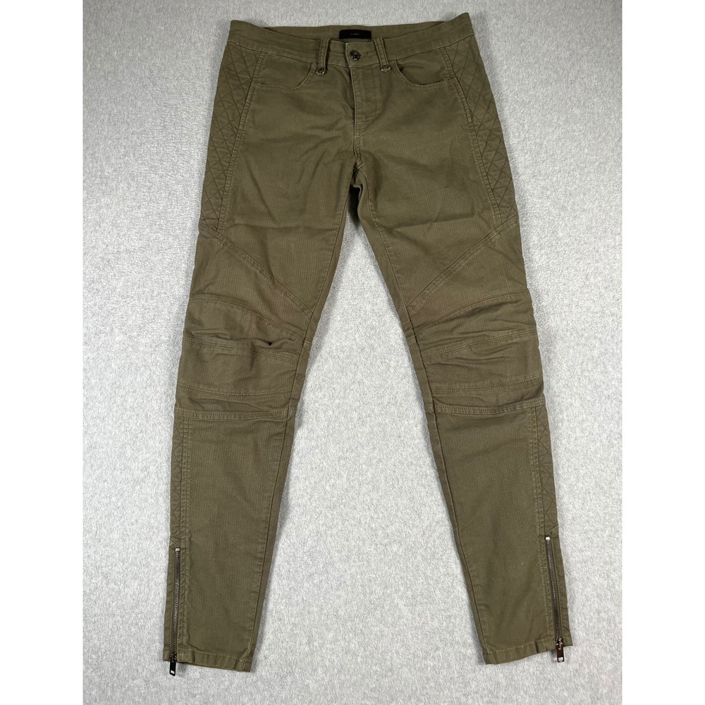 Diesel Mens Moto Biker Pants Olive Green Quilted Ankle Zip Size 31 Fits 34x31